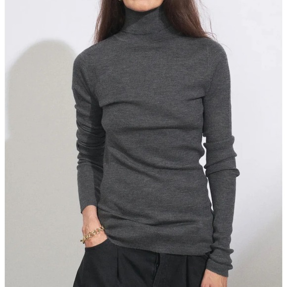 RAEY Mercerised Merino Wool Roll-Neck FINE RIB Sweater SIZE L - Picture 1 of 8